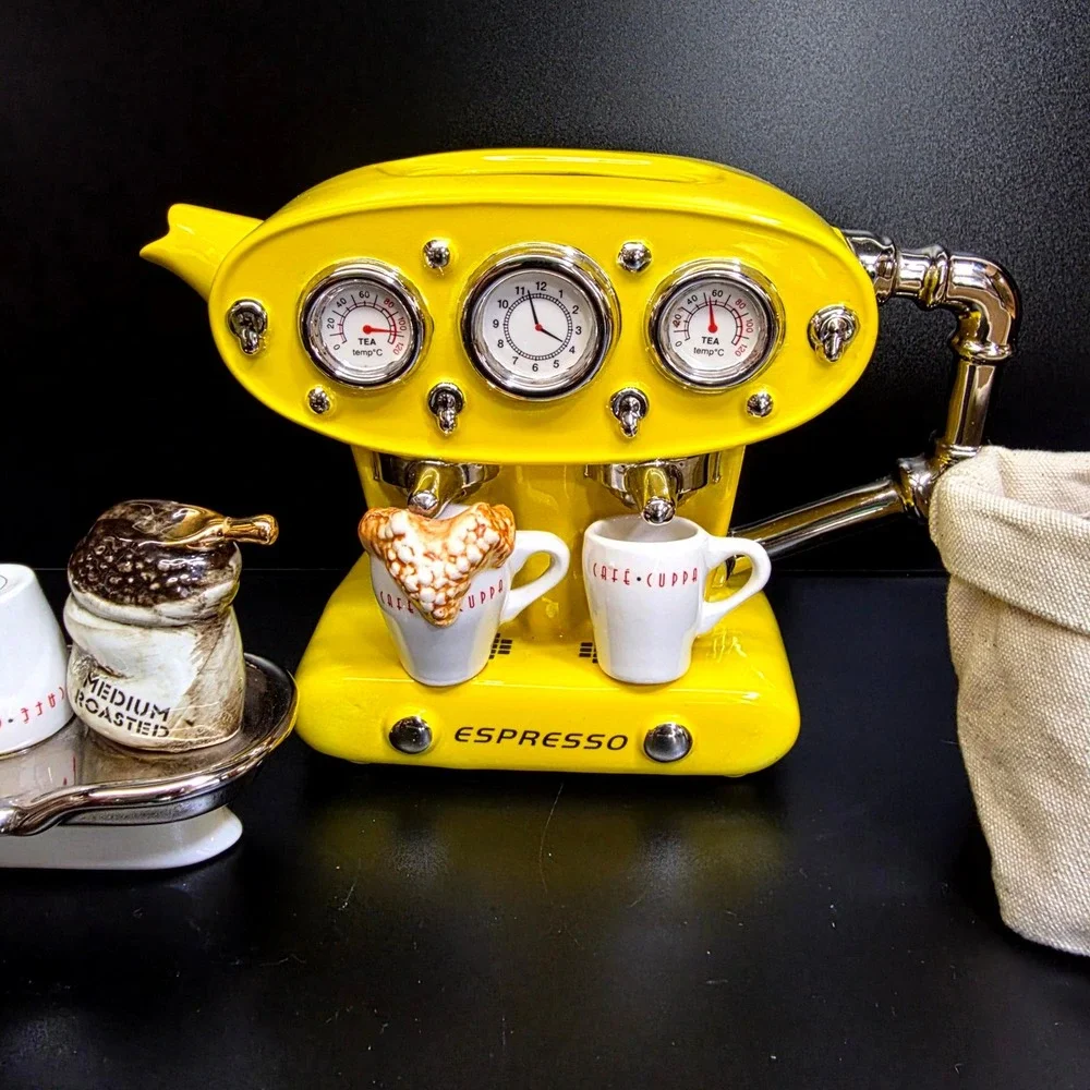 The Teapottery Espresso Machine Teapot Large Yellow Limited Edition 16/500
